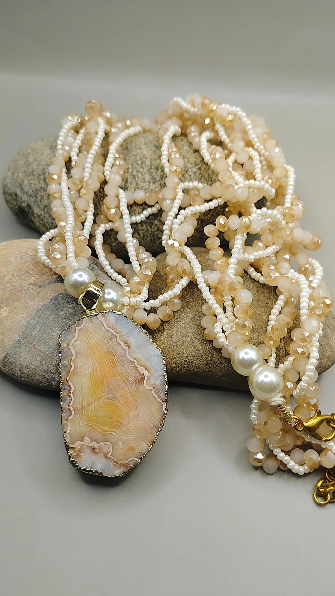 Champagne Charm- Agate stone mala