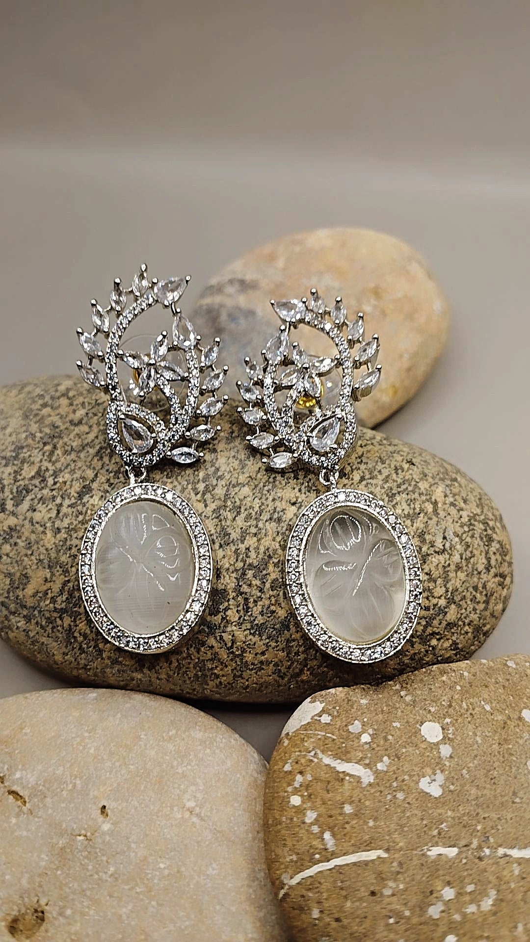 Graceful Arc - Carved stone earrings