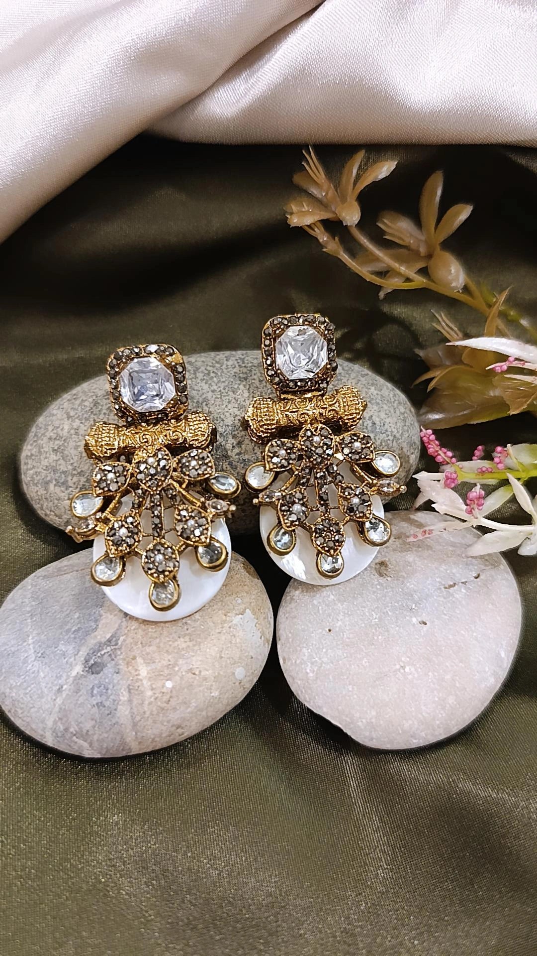 Mirage Magic - Embellished stone studded turkish inspired seap earrings