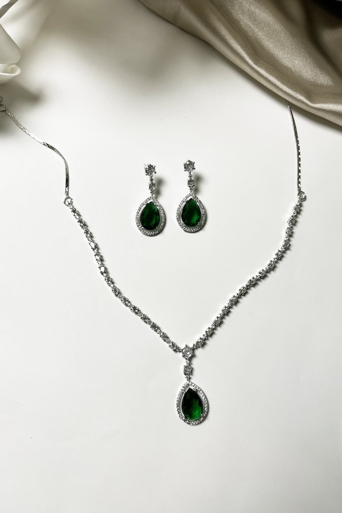 Emerald Green Cascade Necklace Set