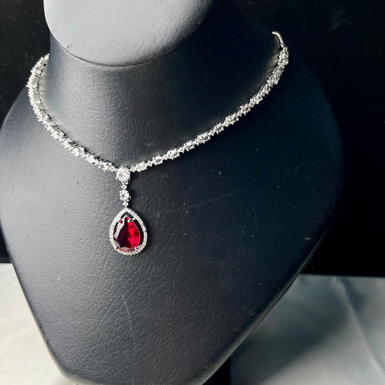 Ruby Red Cascade Necklace Set